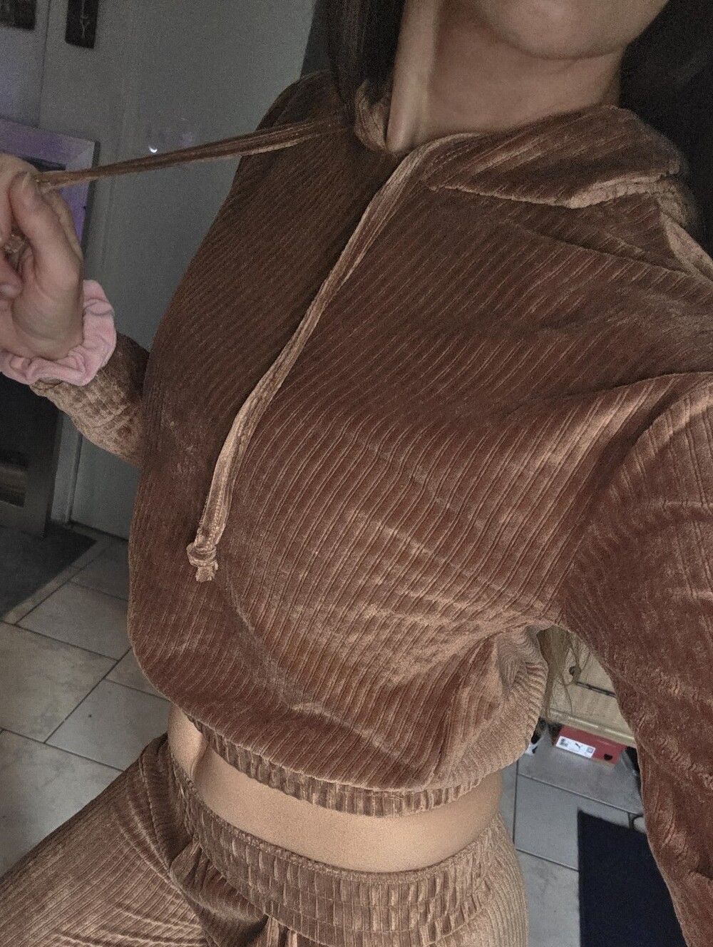 LN, No Boundaries Ribbed Crop Velvet Hoodie (Seperate Listing For The Set) Small